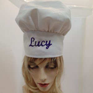 Chefskin Chef Hat Personalized W Purple Embroidery "Lucy" Adjustable Sizing OSFM